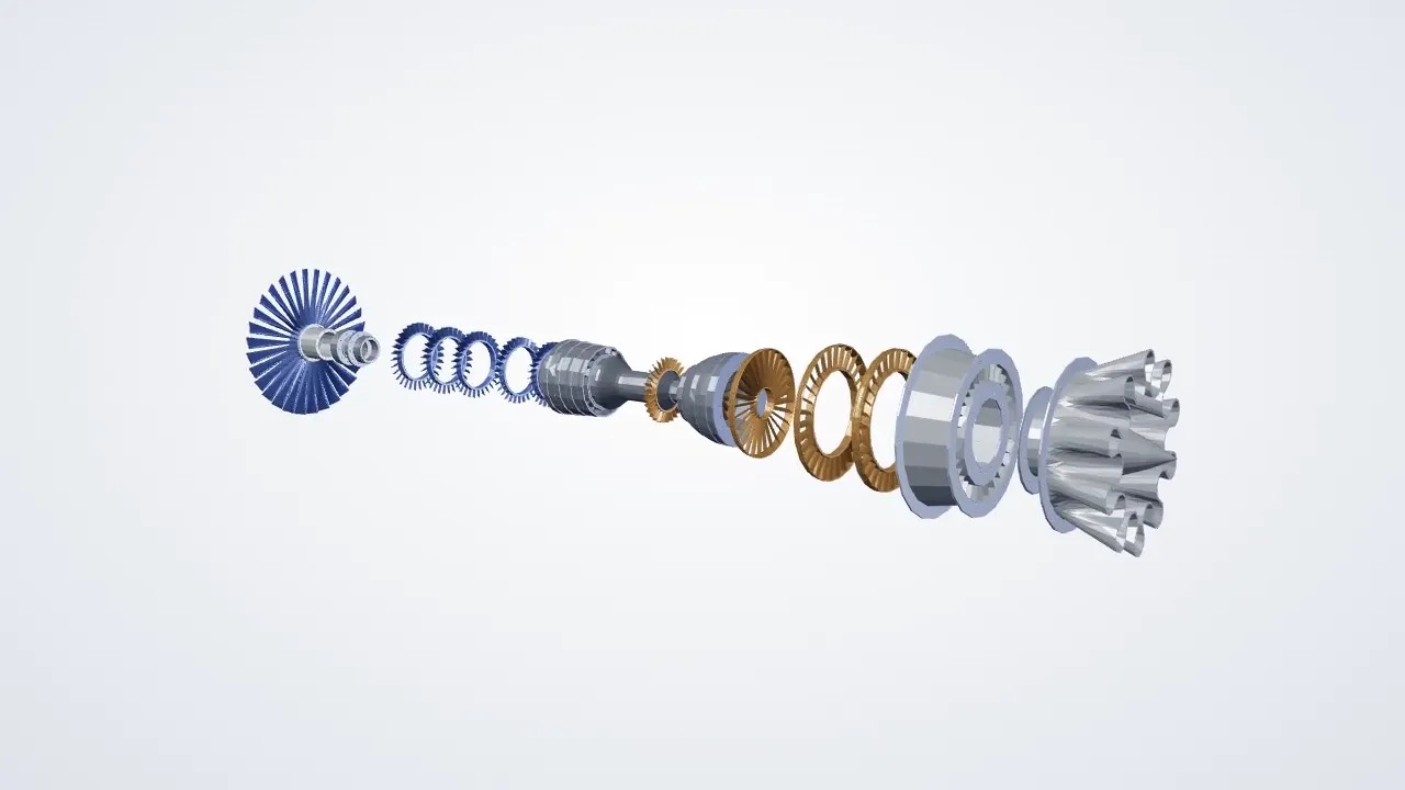 Exploded view of the 19 parts, rendered from my Solid Edge files